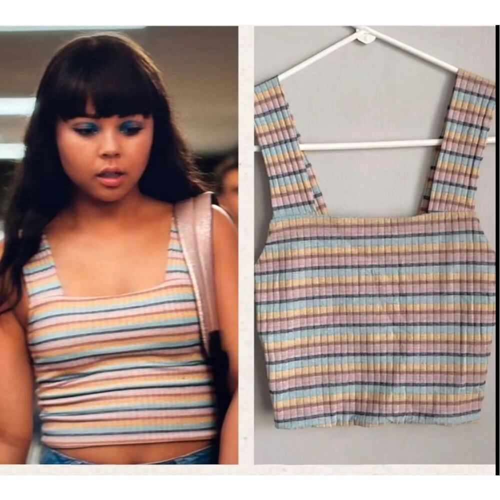 American Eagle Outfitters Pastel Multi-Stripe Ribbed Crop Top